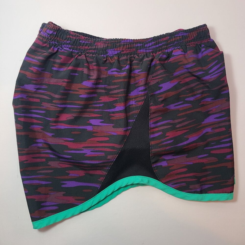 Nike Tempo Dri-FIT Running Shorts – Purple Camo with Teal Trim, Size Small